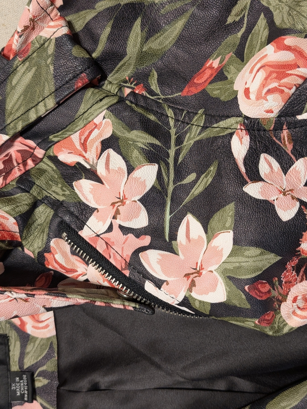 Floral Faux Leather Moto Jacket Pink Rose Edgy Fall - Picture 6 of 14